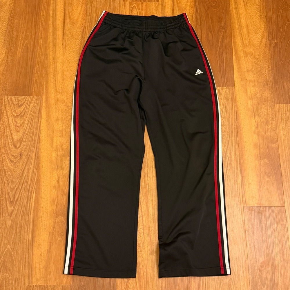 2010s Adidas Black Sweatpants Red & White Stripes Men's Size Large